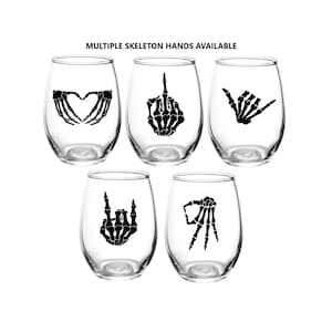 Skeleton Hand Glass, Skeleton Glass, Halloween Wine Glass, Favor, Personalized, Halloween, Gift, Wine Glass, Middle Finger, Skeleton Hand