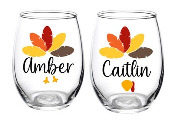 Turkey Wine Glass, Your name, Your Text, Your Saying, Thanksgiving, Dinner, Favor, Friendsgiving, Wine Glass, Turkey, Gift, Personalized