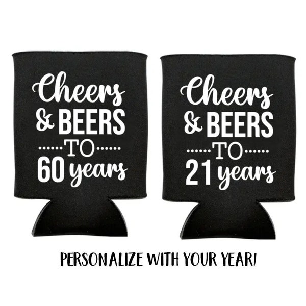 Cheers and Beers Can Cooler, Birthday, Personalized, 40, 50, 60, Can Cooler, Favor, Party, Drinks, Cheers and Beers, Your Name, 21, Holder