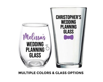 Wedding Planning Glass, Engagement Gift, Engagement, Party, Ring, Wine Glass, Your Name, Personalized, Gift for Couple, Wedding Planning