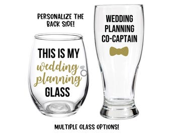 Wedding Planning Glass, Wedding Planning, Wine Glass, Beer Glass, Co-Captain, Engagement Gift, Engagement, Ring, Gift for Couple, Gift Set