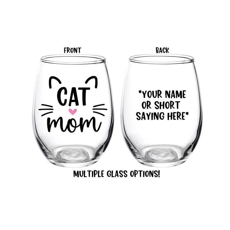 Cat Mom Glass, Cat Mom Wine Glass, Cat Glass, Cat Gift, Cat Mom, Wine Glass, Personalized, Mom of Cats, Cat, Cats, Gift, Beer, Cat Lover afbeelding 1