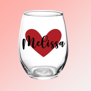 Valentine's Day Glass, Heart Glass, Personalized, Galentines Day, Valentine's Day, Wine Glass, Galentine, Heart, Your Name, Gift, Tumbler