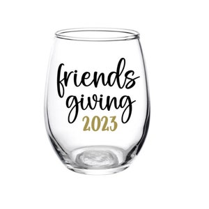 Friendsgiving Glass, Wine Glass, Thanksgiving Glass, Friendsgiving, Friendsgiving favor, Friendsgiving Favor, Party, Dinner Gift, Thankful