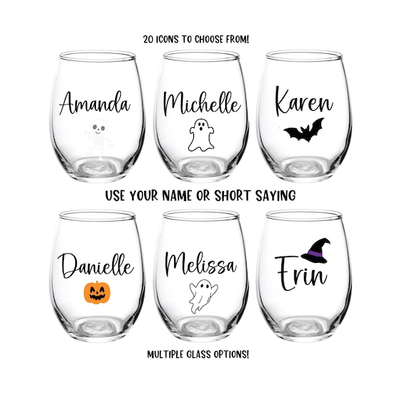 Your Text Halloween Glass, Your Name, Your Text, Halloween Wine Glass, Wine Glass, Personalized, Witch, Ghost, Skeleton, Spooky, Witch Party