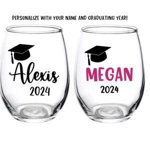 Graduation Glass, Graduation Gift, Class of 2024, Grad, Graduation, Wine Glass, College Grad, Favor, Personalized, Graduate, Your Name, 2024