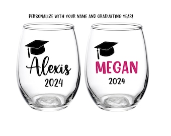 Graduation Glass, Graduation Gift, Class of 2024, Grad, Graduation, Wine Glass, College Grad, Favor, Personalized, Graduate, Your Name, 2024