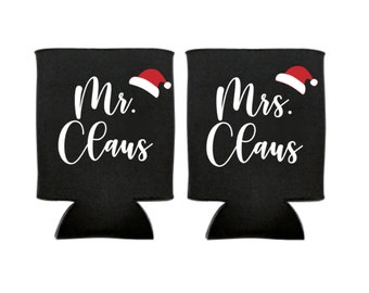 Mr Claus and Mrs Claus Can Cooler, Mr Claus, Mrs Claus, Can Cooler, Christmas, Personalized, Santa, Couples, Christmas Wedding, Favor, Slim