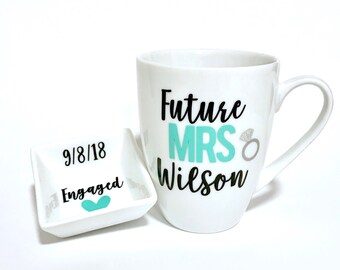 Personalized Future Mrs Gift Set, Engagement Mug, Future Mrs, Ring Dish, Engagement Gift, Future Mrs Gift, Personalized, Engaged, Your Name