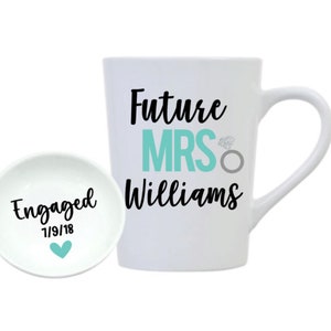 Future Mrs Gift Set, Engagement Mug, Future Mrs, Ring Dish, Engagement Gift, Future Mrs, Personalized, Engaged, Your Name, Gift, Bride, Mug image 1