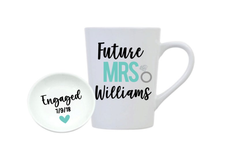 Future Mrs Gift Set, Engagement Mug, Future Mrs, Ring Dish, Engagement Gift, Future Mrs, Personalized, Engaged, Your Name, Gift, Bride, Mug image 1