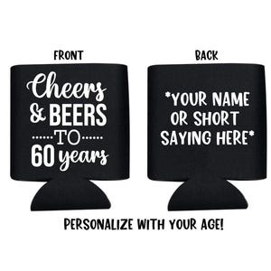 Cheers and Beers, Can Cooler, Birthday, Personalized, 21,40,50,60, Beer Holder, Drink Holder, Birthday Favor, Party, Cheers, Beers, Drinks