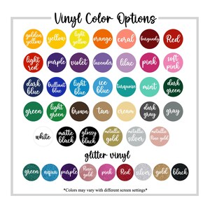 Peut inclure: Un tableau d'options de couleurs de vinyle pour des projets d'artisanat. Le tableau comprend une vari&eacute;t&eacute; de couleurs, notamment le rouge, le bleu, le vert, le jaune, le violet, l'orange, le marron, le noir, le blanc et le gris. Le tableau comprend &eacute;galement des options de vinyle paillet&eacute; en vert, aqua, violet, or rose, rose, rouge, argent, or et noir.