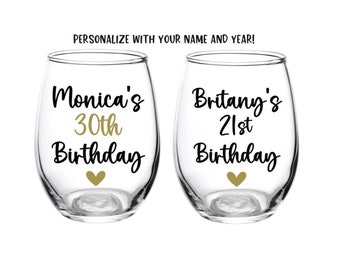 Birthday Wine Glass, Wine Glass, Personalized, Birthday Glass, Gift, Favor, Party, 30, 40, 50, Birthday, Squad, Fabulous, Weekend, Drinks