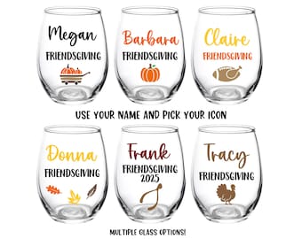Copa de Friendsgiving, Copa de Acción de Gracias, Copa de vino, Personalizada, Friendsgiving, Regalo, Acción de Gracias, Tu nombre, Amigos, Cerveza, Recuerdo, Anfitrión