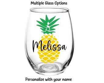 Personalized Pineapple Wine Glass, Pineapple, Pineapple Glass, Personalized, Wine Glass, Favor, Bachelorette, Summer, Pineapple, Your Name