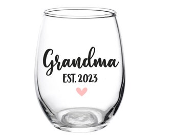 Grandma Glass, Grandma, Nana, Granny, Your Name, Personalized, Established, Wine Glass, Grandma Glass, Gift, Grandma Wine Glass, New Grandma