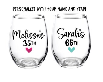 Birthday Glass, Wine Glass, Personalized, Birthday Girl, Birthday, Gift, 30, 40, 50, 60, 70, Favor, Party, Drinks, Custom, Beer, Fabulous