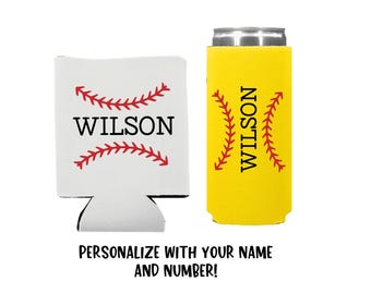 Baseball Can Cooler, Baseball, Softball, Personalized, Can Cooler, Party, Favor, Coach Gift, Team, Gift, Baseball Party, Your Name, Player