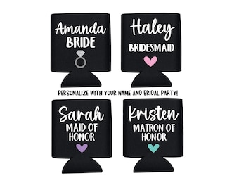 Bridal Party Can Cooler, Bridal Party, Beer Holder, Drink Holder, Bridesmaid, Maid of Honor, Wedding Party, Wedding, Your Name, Gift, Bride