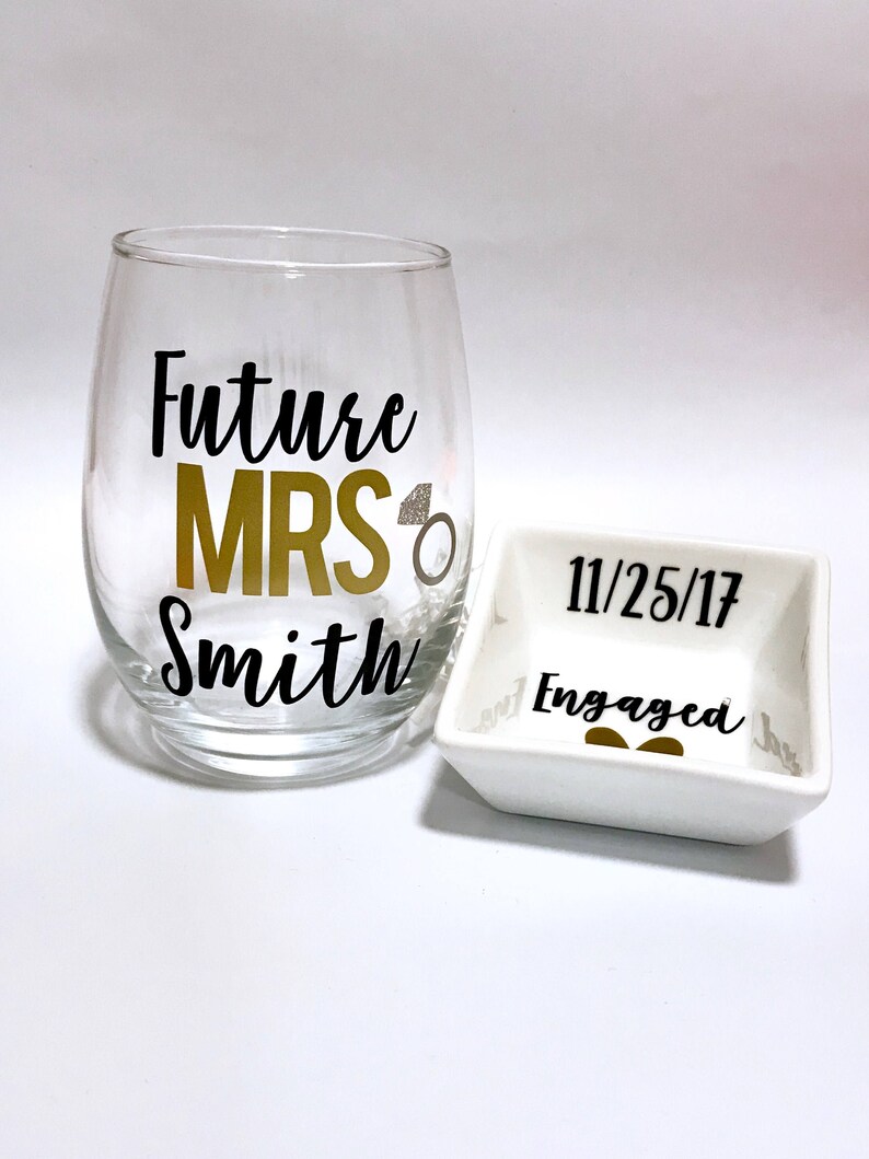 Future Mrs Wine Glass & Ring Dish Engagement Gift Etsy