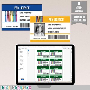 Plantilla de licencia para usar el bolígrafo para imprimir. Certificado de licencia para usar el bolígrafo para imprimir. Licencia para usar el bolígrafo para niños. Licencia para usar el bolígrafo para la escuela primaria. Texto editable.