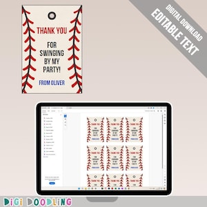 Printable Baseball Party Favor Tags: Editable Thank You Tags (Digital Download)