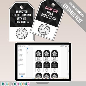 Printable Volleyball Party Favor Tags (Black): Editable PDF