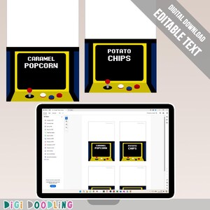 Printable Arcade Party Food Labels: Video Game Food Tent Cards. Editable PDF
