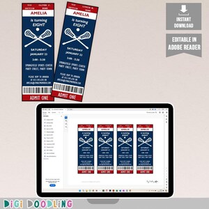 Lacrosse Birthday Party Ticket Invitation Template (Editable PDF)