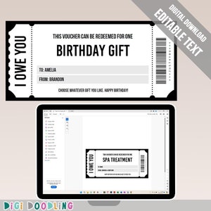 Plantilla de cupón "Te debo". Cualquier texto. Cupones imprimibles. Cupón de cumpleaños "Te debo". Cupón imprimible. Certificado de regalo.