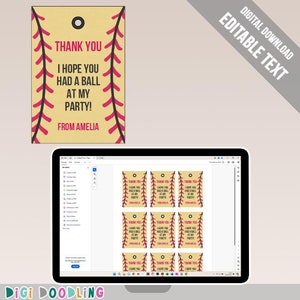 Printable Softball Party Favor Tags: Editable Thank You Tags (Digital Download)