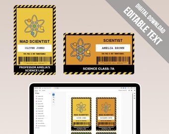 Science Party VIP Pass Printable. Scientist Name Tag Template. Science Birthday Party. Scientist Party. Science Class Gift. Edit In Adobe.