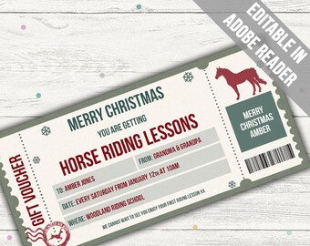 Horse Riding Lessons Gift Voucher Template Certificate Ticket Printable ...