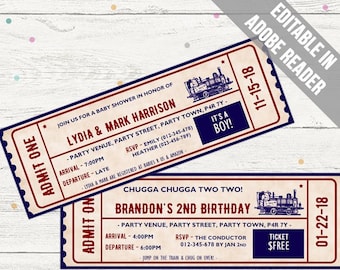 Train Ticket Invitation Template (Train Ticket Party Invite). Editable PDF. Printable. Instant Download.