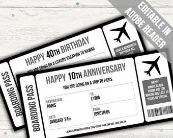 Surprise Trip Boarding Pass printable Surprise Trip Ticket. Six Colors ...