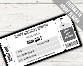 Mini Golf Ticket Vorlage. Verrückte Golf Karte. Mini Golf Geschenkgutschein. Crazy Golf Geschenkgutschein. Golf-Geschenkgutschein. Jede Gelegenheit.