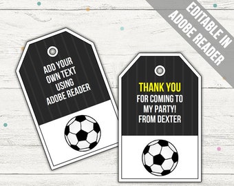 Soccer Favor Tags (Soccer Thank You Tags). Football Favor Tags. BLACK. Printable PDF (EDITABLE). Instant Download.
