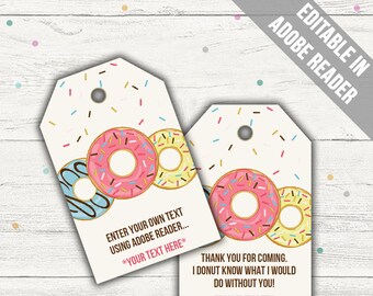 Donut Favor Tags (Donut Party Supplies). Editable. Printable. Instant Download.