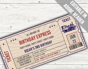 Train Ticket Birthday Invitation Template: Editable Ticket (PDF)