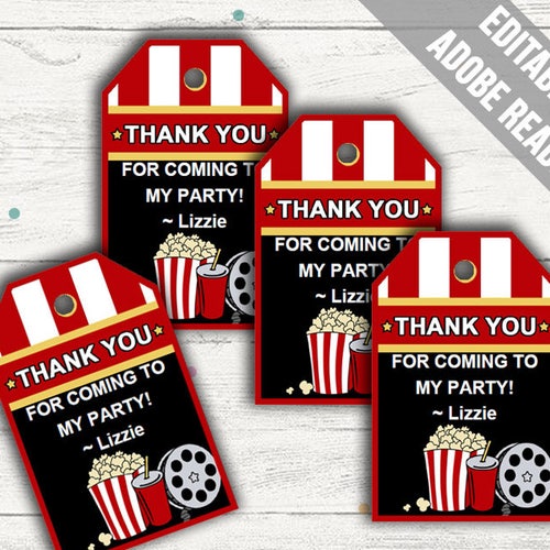 Movie Favor Tag Printable Movie Party Thank You Tags in Blue - Etsy