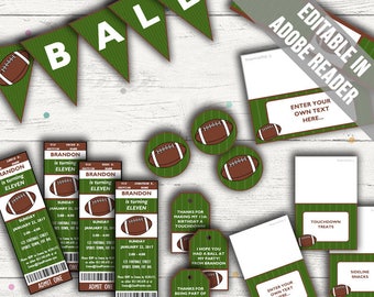 American Football Party Printables. Super Bowl Party. Includes Editable Invitations and Decorations. Instant Download.