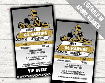 Go Kart Invite (Go Kart Party). Editable PDF. Instant Download.