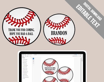 Printable Baseball Tags (Baseball Party Decor/ Favor Tags). Editable In Adobe Reader. Instant Download.