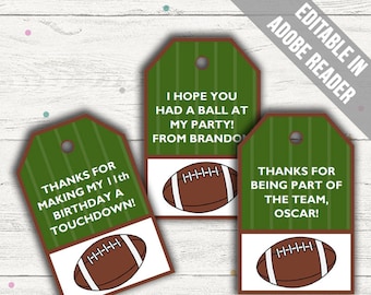 Football Party Favor Tags. Football Thank You Tags. Football Birthday Party Favors. Printable PDF (EDITABLE). Instant Download.