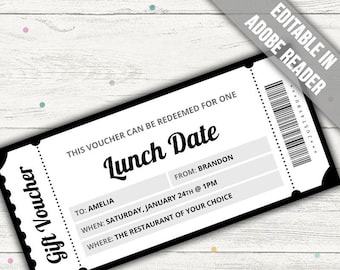 Lunch Date Gift Voucher Template. Lunch Date Coupon. Lunch Date Voucher. Lunch Date Gift Certificate. Lunch Voucher. Editable.