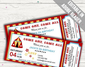 Carnival Birthday Party Invitations (Circus Invitation). Editable PDF. Printable. Instant Download.