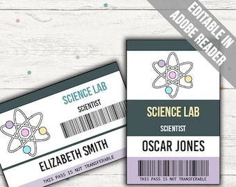 Scientist ID Badge Template. Science Party Favors. Scientist Costume. Scientist Name Tag. Science Party Printable VIP Pass. Pretend Play.