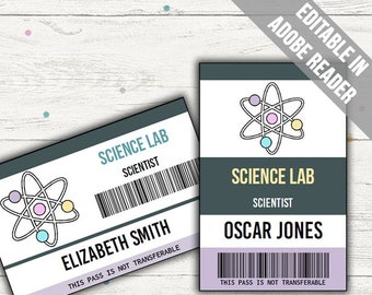 Scientist ID Badge Template. Science Party Favors. Scientist Costume. Scientist Name Tag. Science Party Printable VIP Pass. Pretend Play.