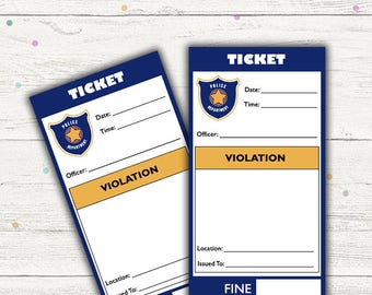 Pretend Play Police Tickets (Police Party). Printable. Instant Download.